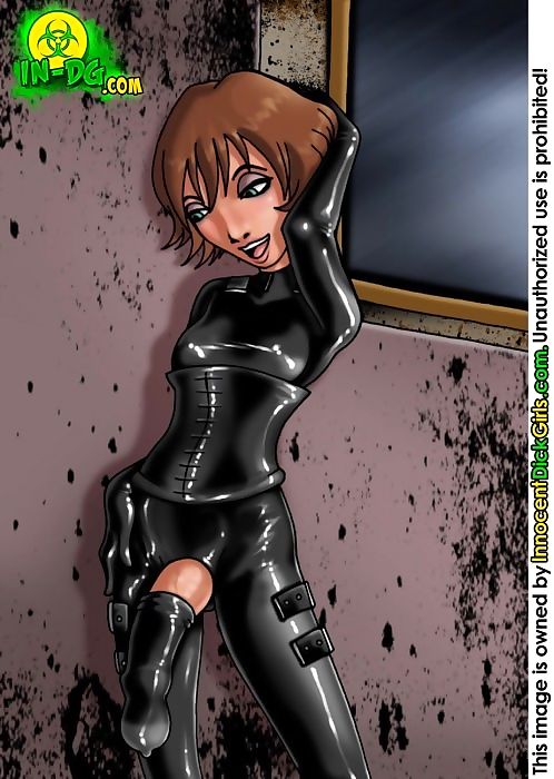 स्कूल लड़की पोशाक जब तक के काले लेटेक्स catsuit कवर उसके पूरे शरीर हिस्सा 2144