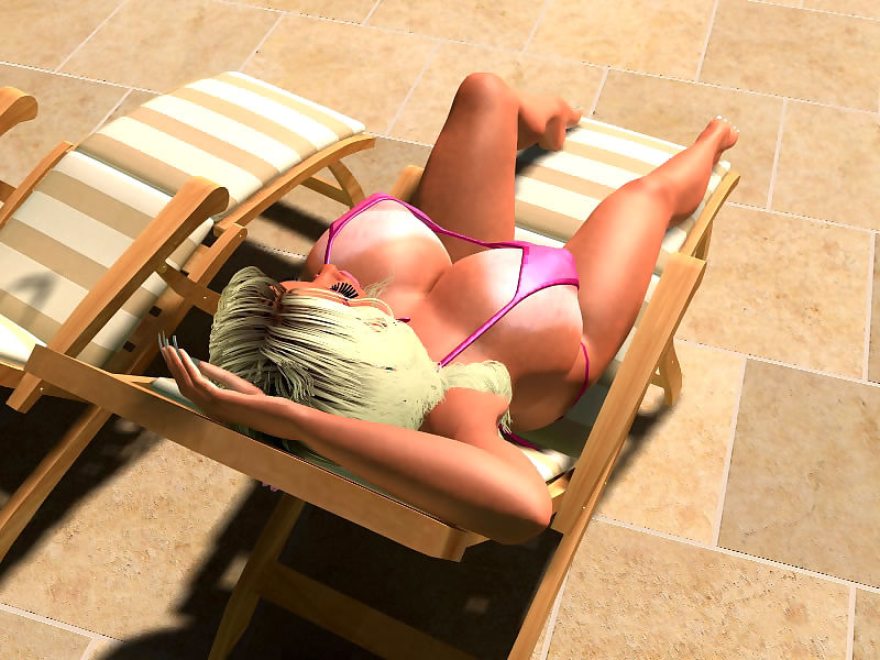 Pornstar sexy 3d bigtitted bikini babes sunbathing outdoors - part 350