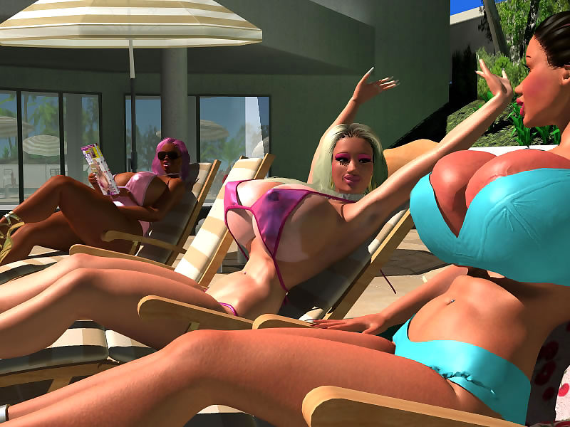 Pornstar sexy 3d bigtitted bikini babes sunbathing outdoors - part 350