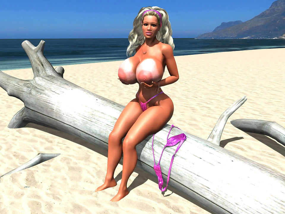 Bigtitted 3d 金发女郎 小妞 享受日光浴的 裸体的 在 的 海滩 一部分 430