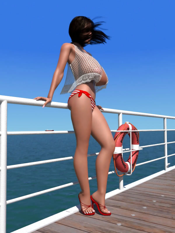 Big breasted 3d brunette shows her sexy body on the pier - part 11