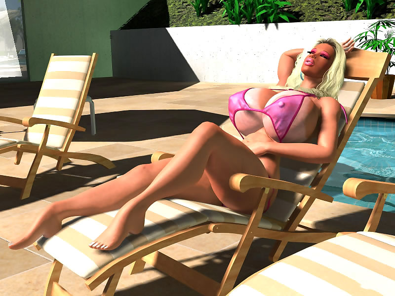 pornstar 3d sexy gros seins blonde dans bikini bain de soleil à l'extérieur PARTIE 417