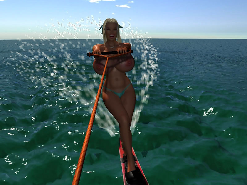 topless duży piersią 3d Blondynka Piękna wakeboarding część 436